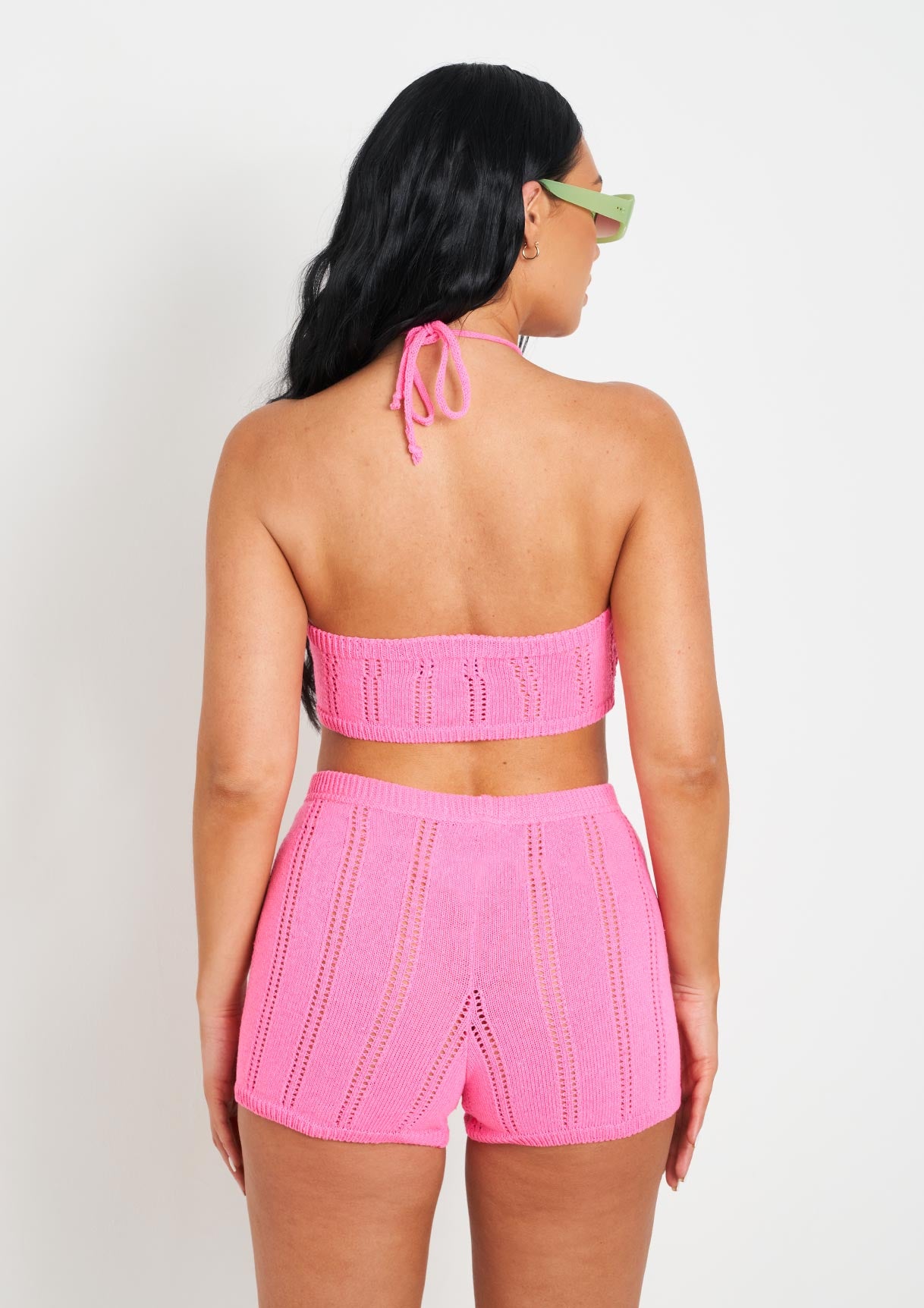 Laylani Pink Stitch Detail Knit Halter Neck Top