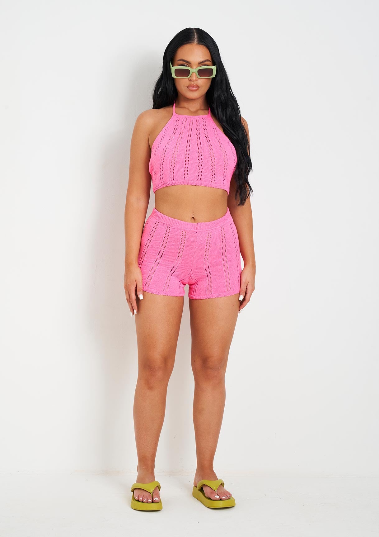 Laylani Pink Stitch Detail Knit Halter Neck Top