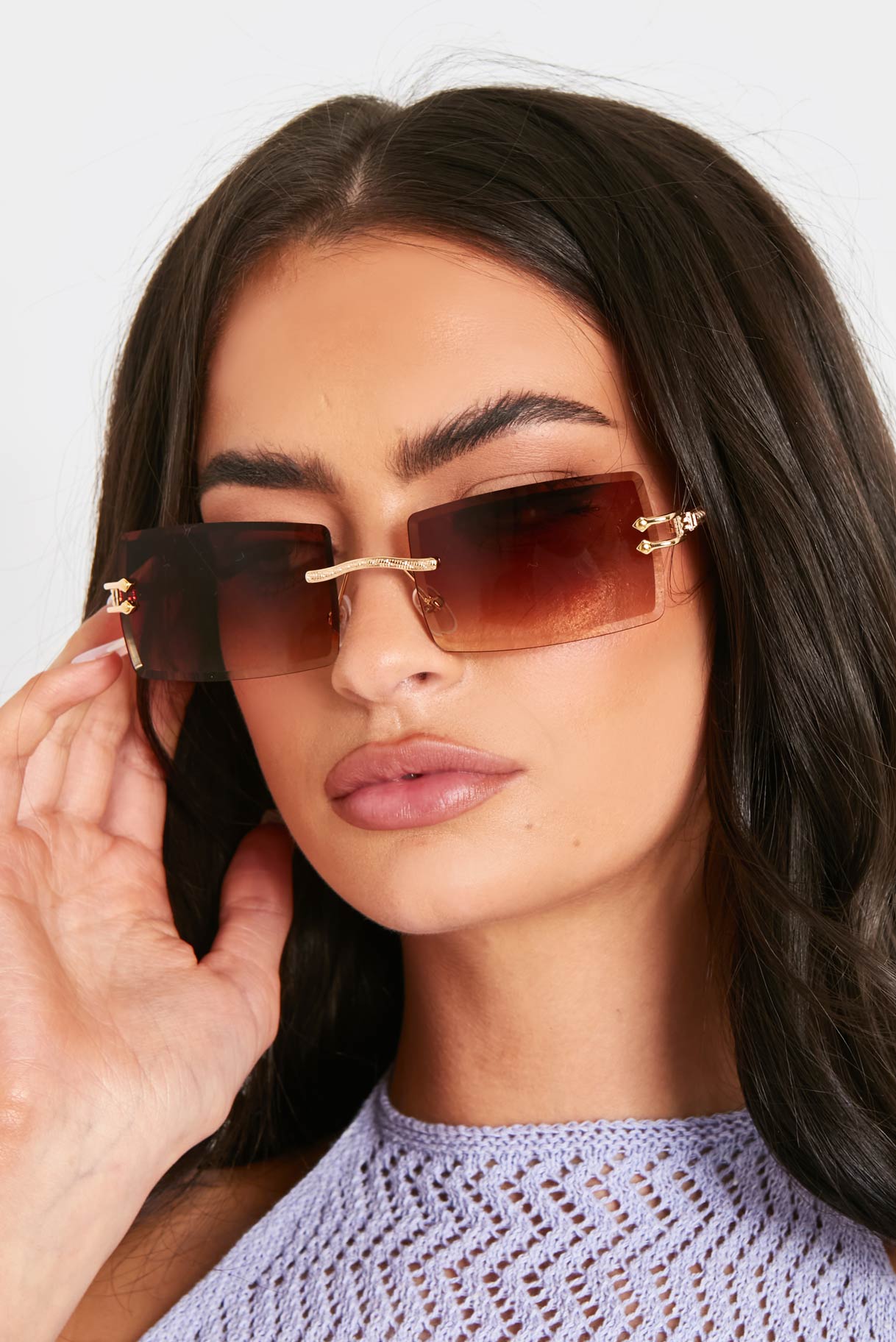 Gabriella Brown Frameless Rectangle Sunglasses