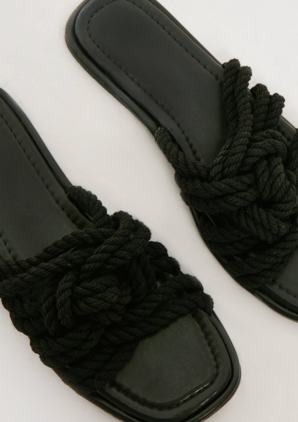 Daleyza Black Rope Detail Flat Sandals