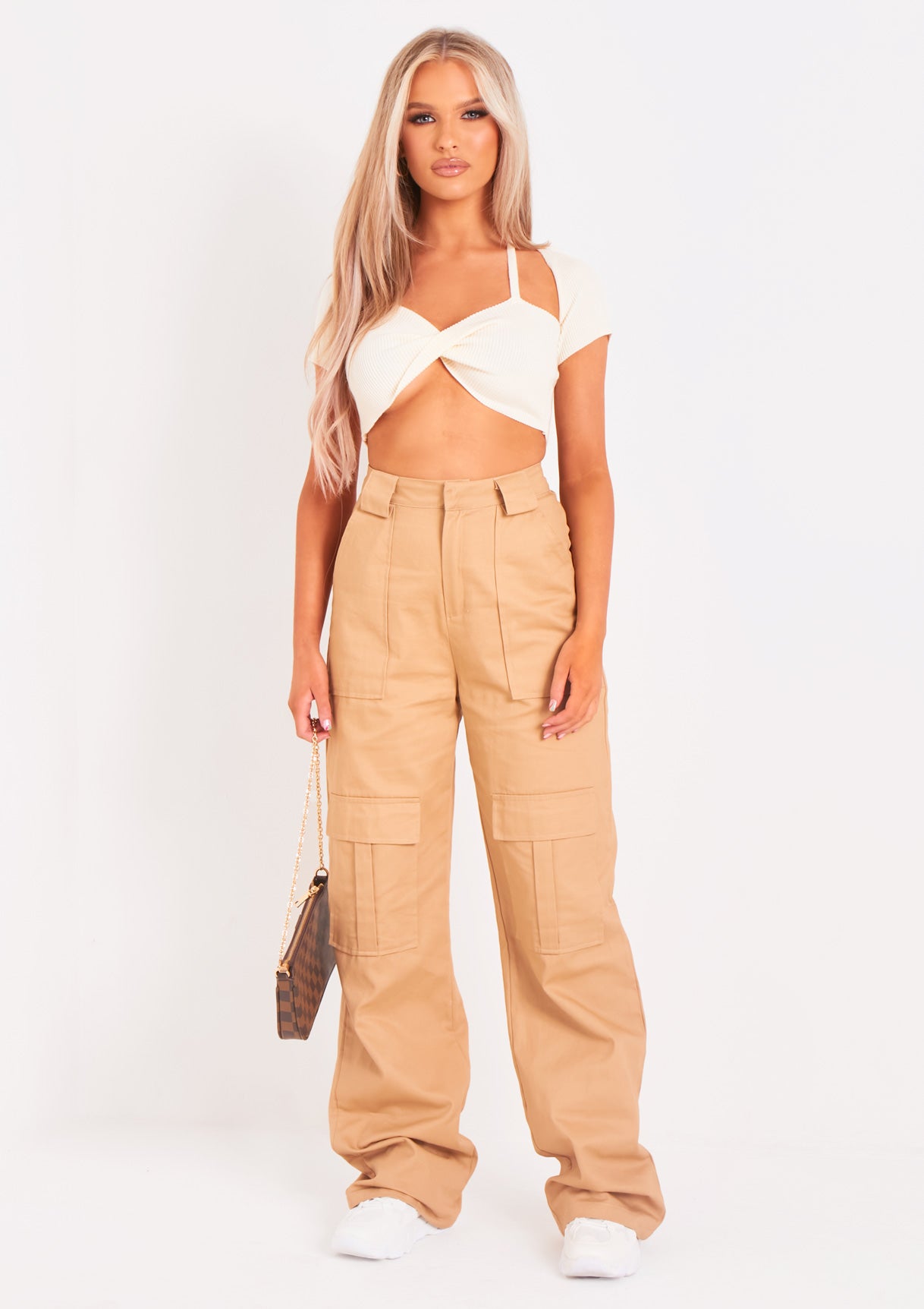 Amaia Beige High Waisted Cargo Trousers