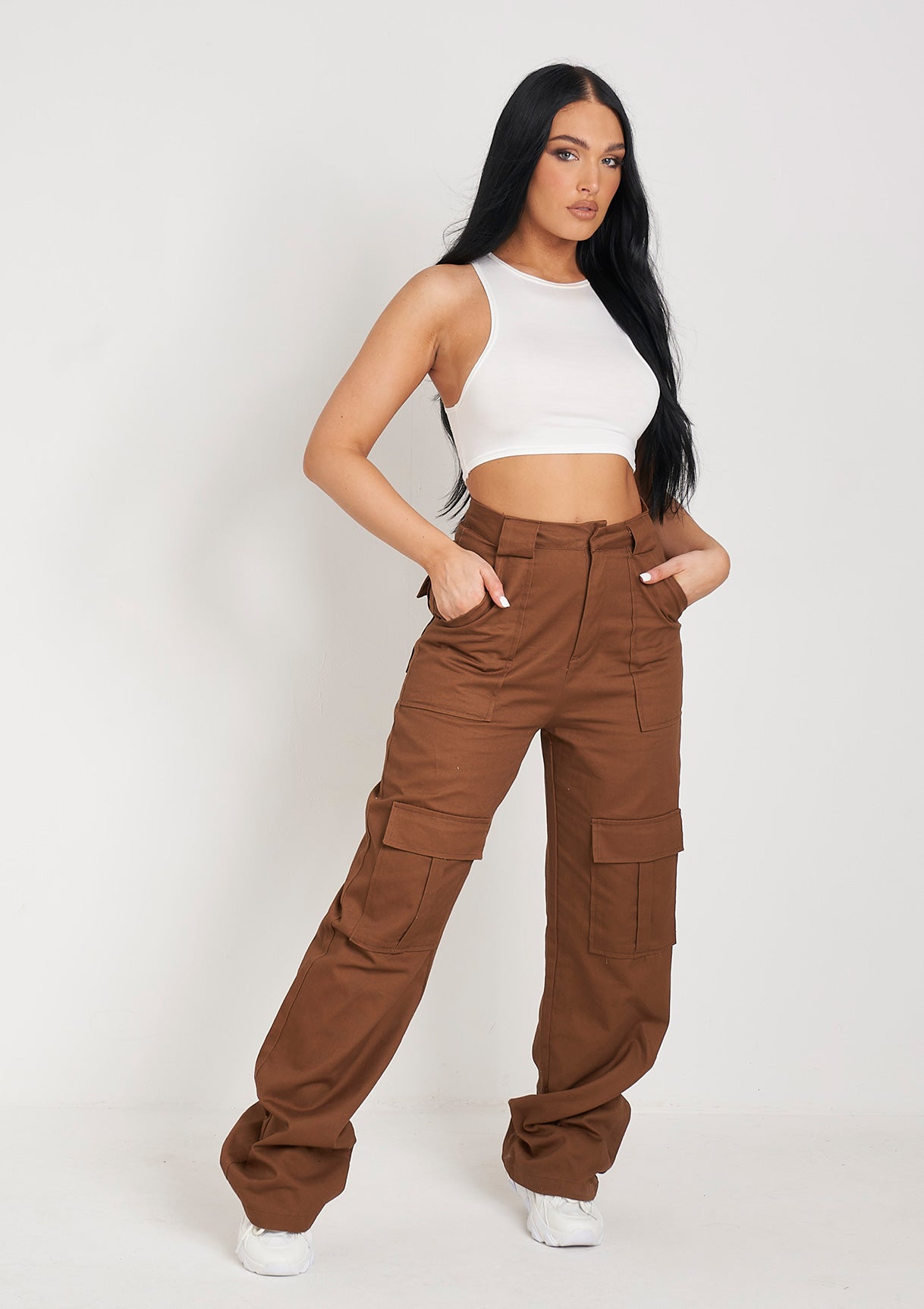 Amaia Chocolate High Rise Cargo Trousers