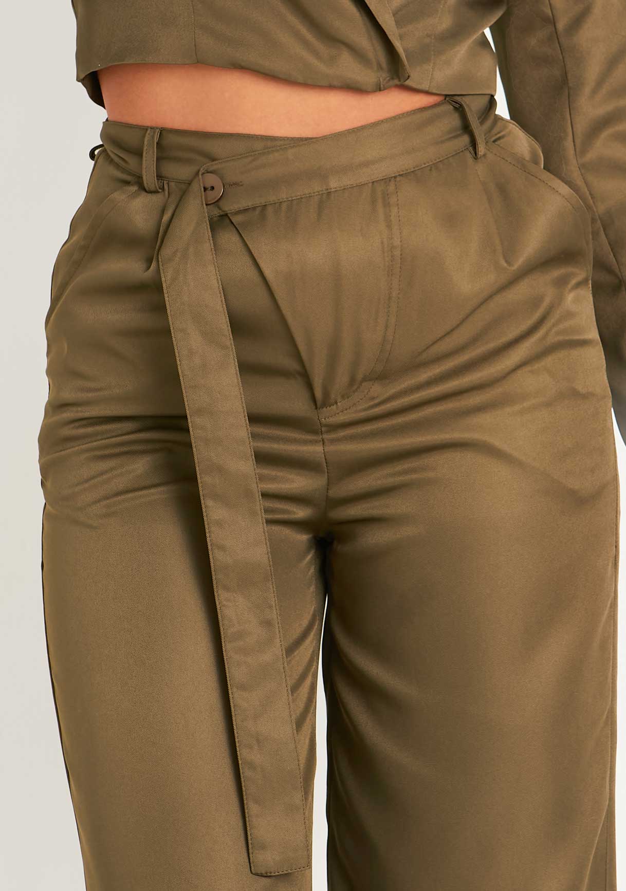 Farrah Khaki Tailored Belted Trousers