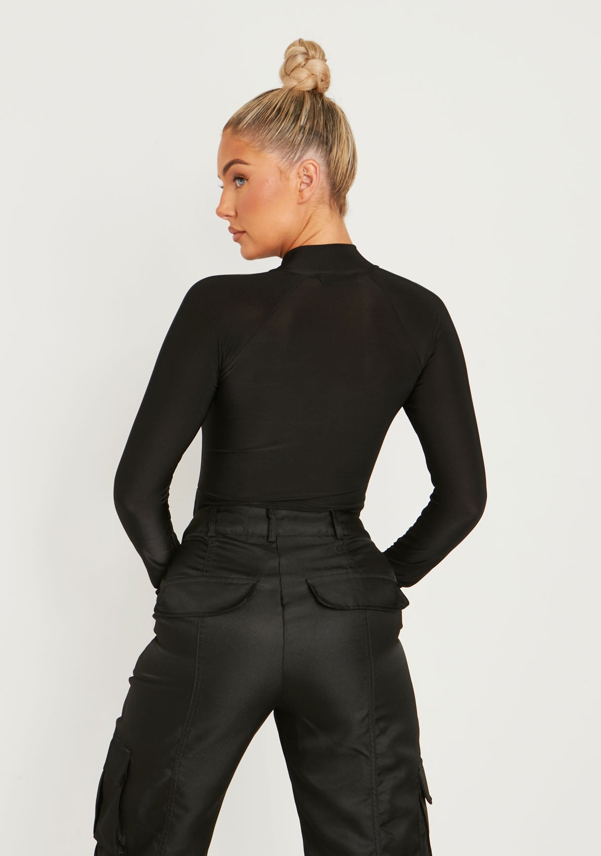 Lexi Black Disco Zip Through Long Sleeve Bodysuit