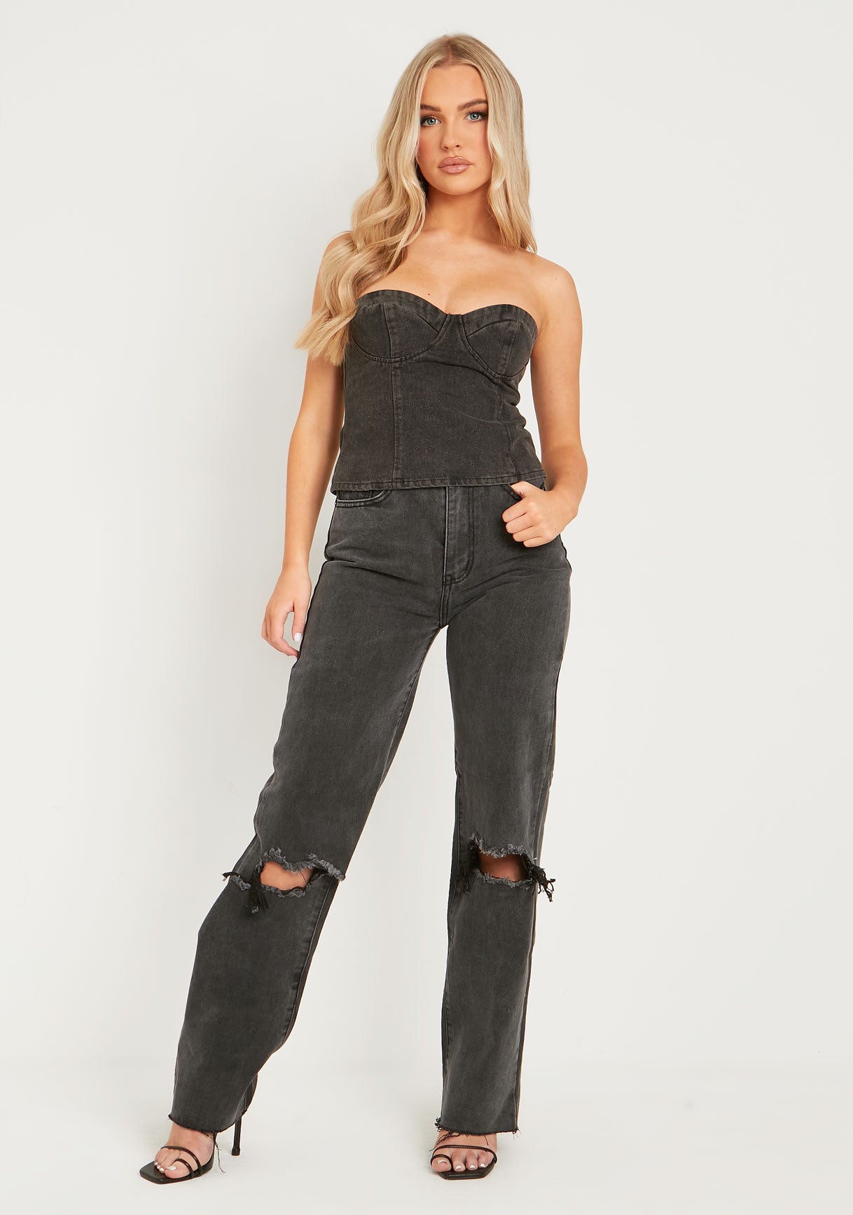 Chantal Black Wash Denim Corset Top