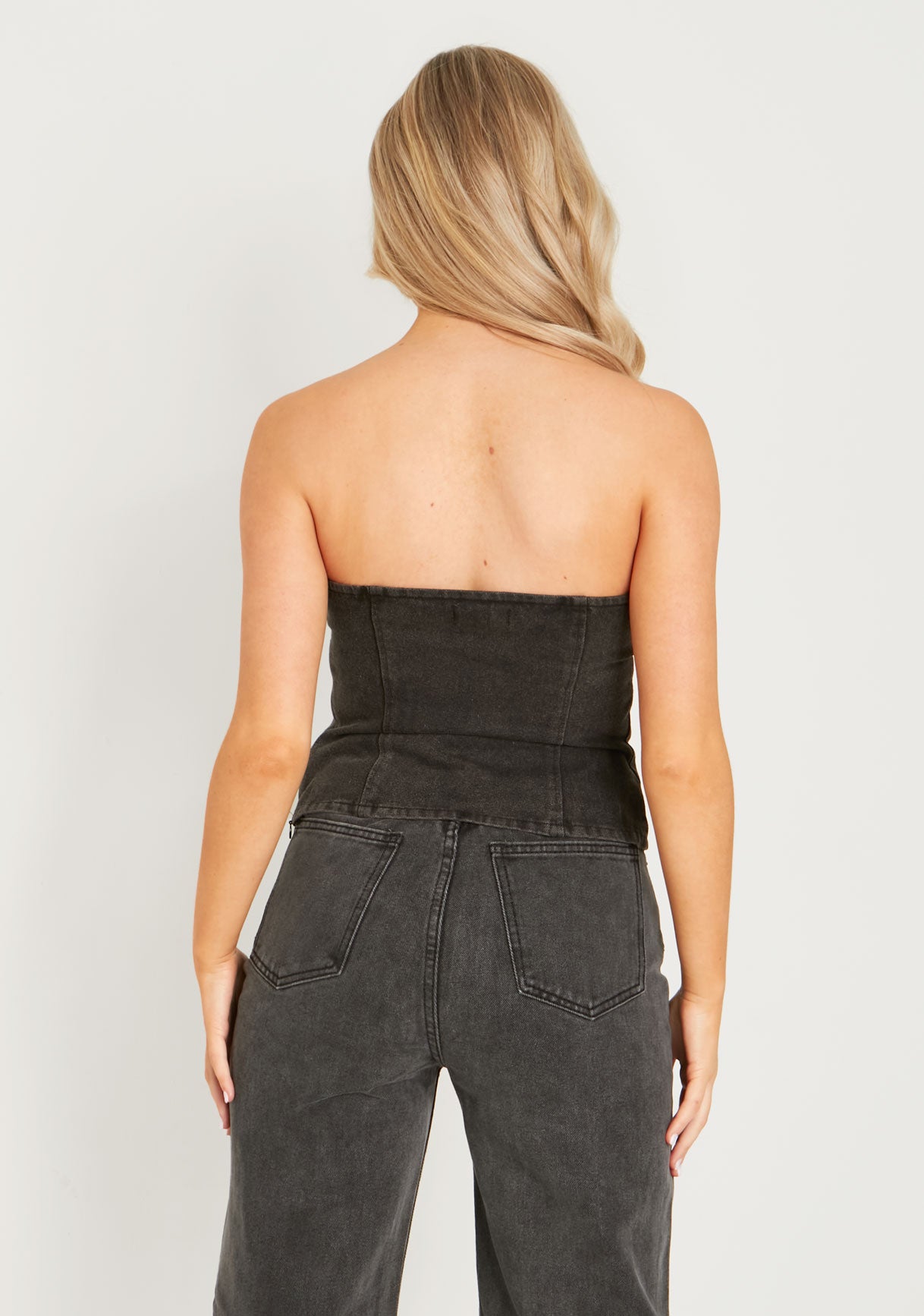 Chantal Black Wash Denim Corset Top