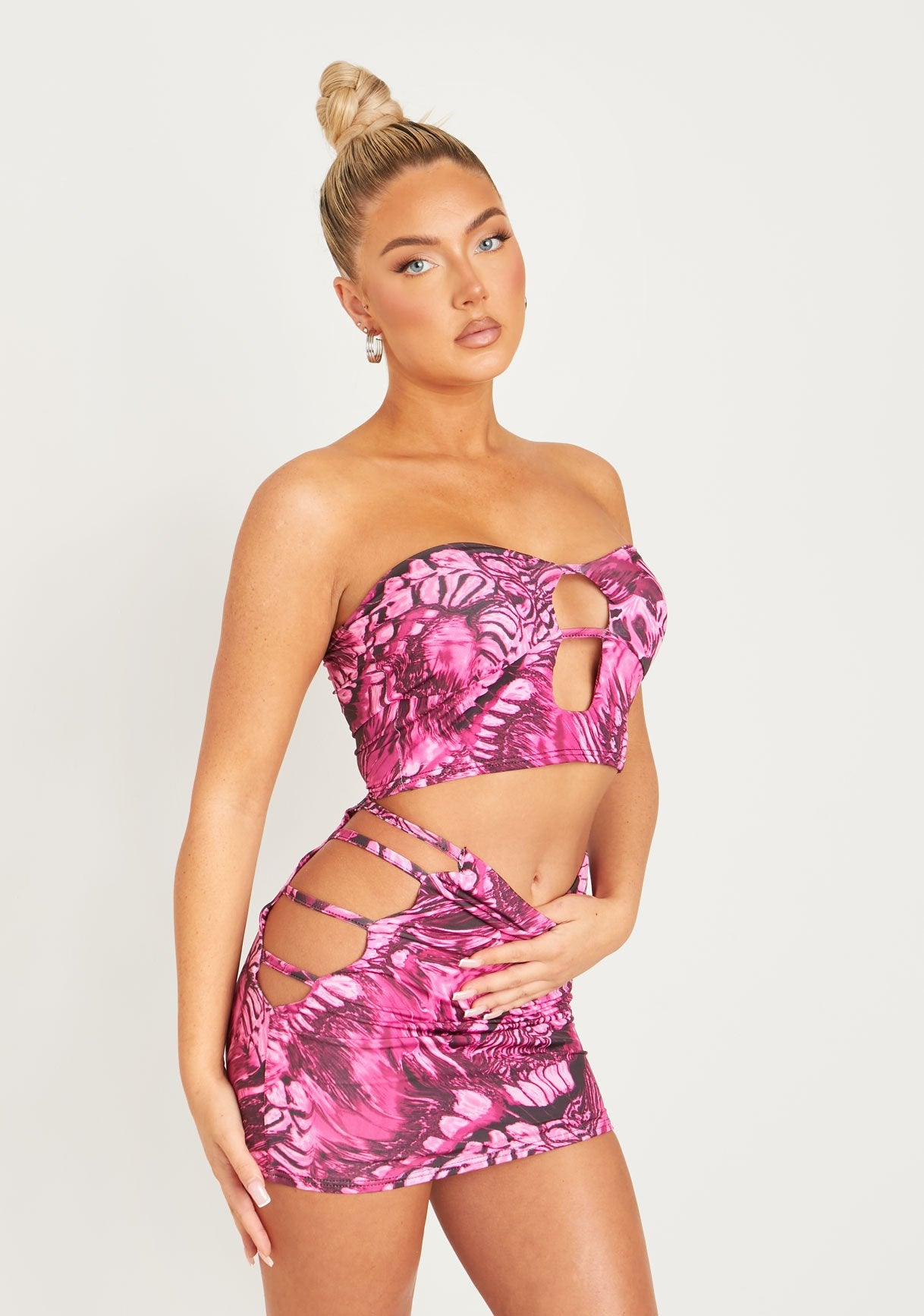 Athena Pink Printed Slinky Cut Out Bandeau Top