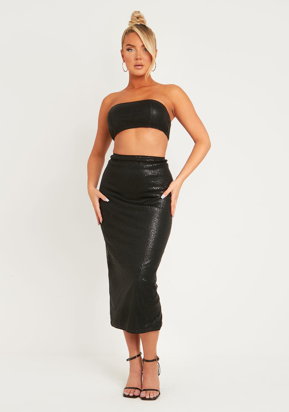 Elora Black Sequin High Waisted Midaxi Skirt