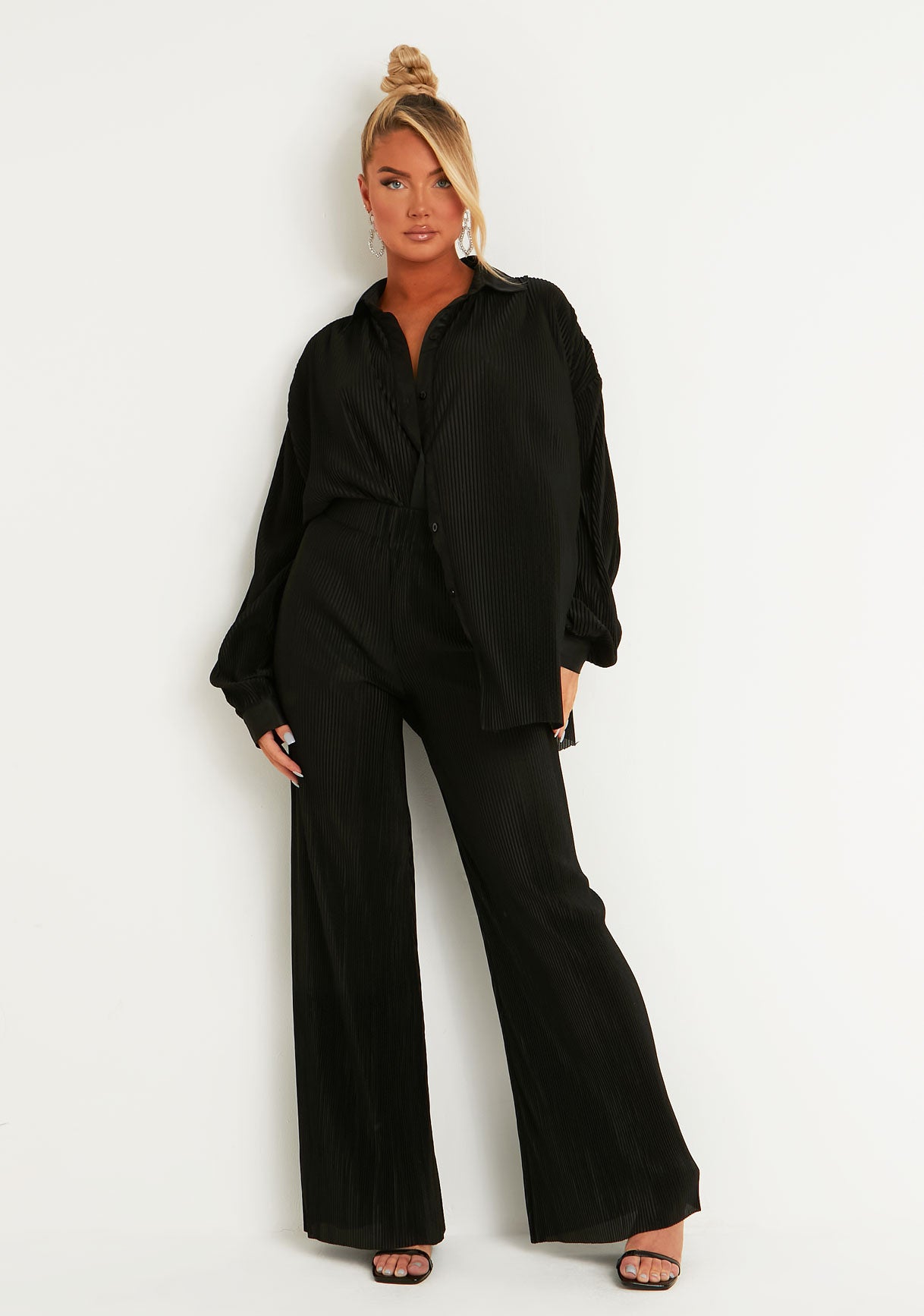 Kori Black Plisse Straight Leg Trouser