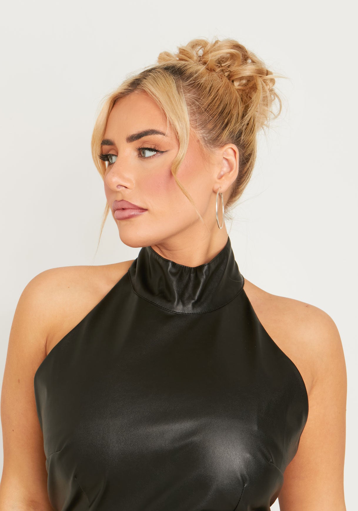 Libbie Black PU High Neck Mini Dress