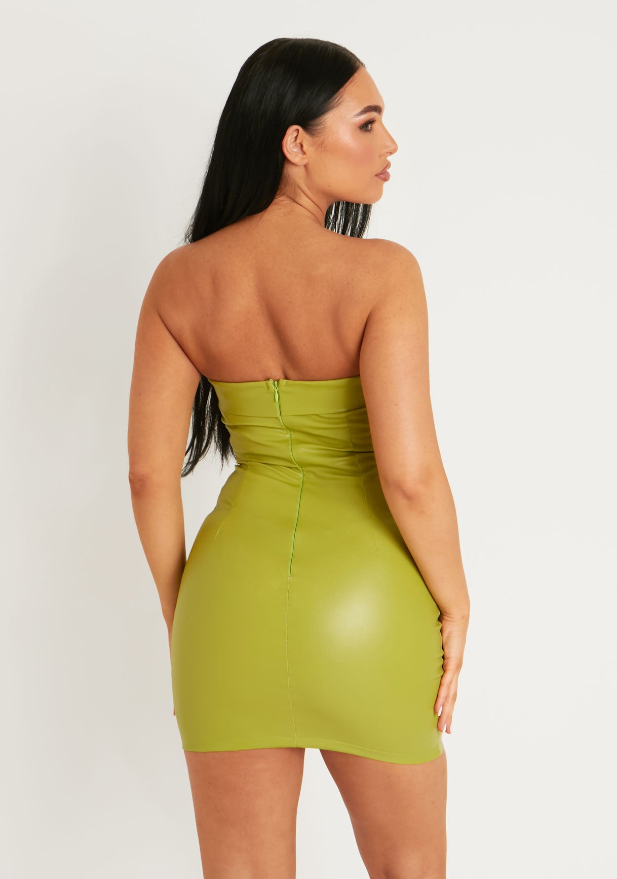 Anya Lime Leather Look Bandeau Mini Dress