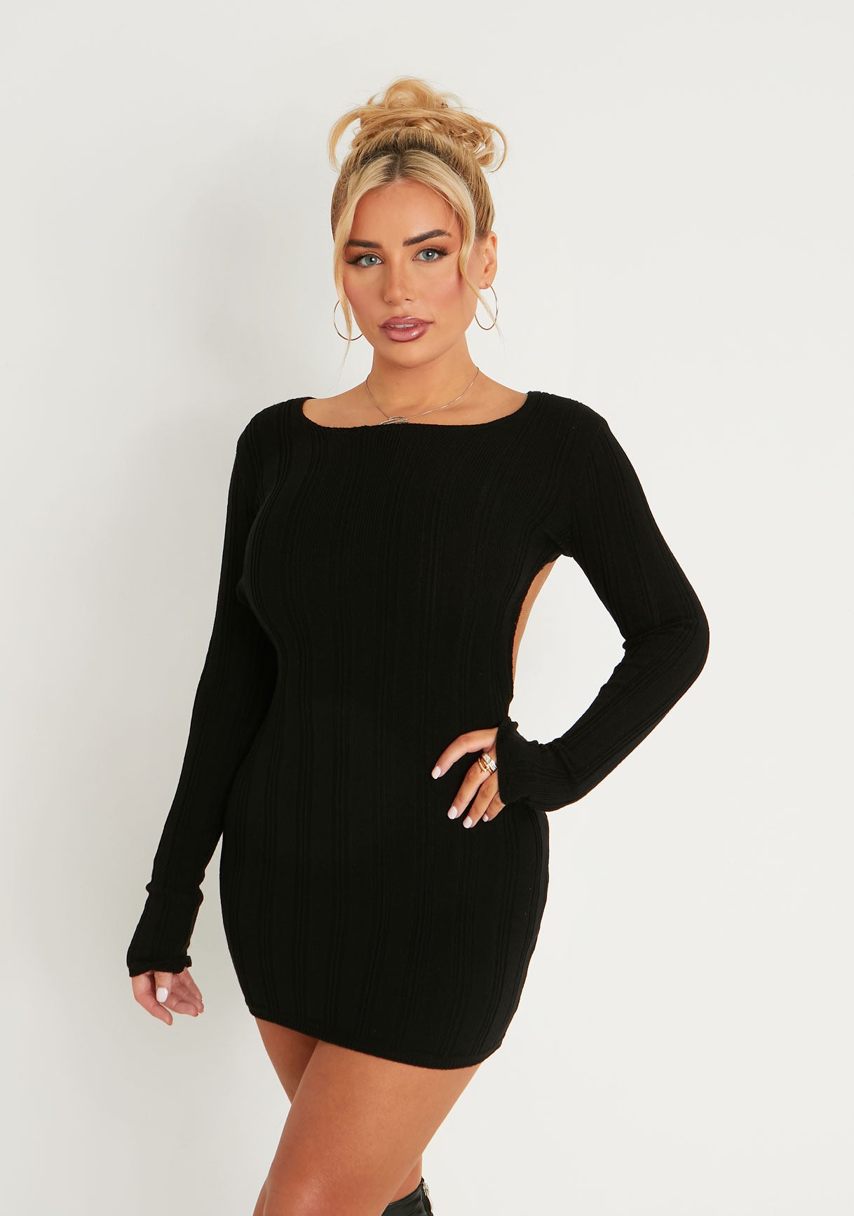 Iona Black Knitted Backless Mini Dress