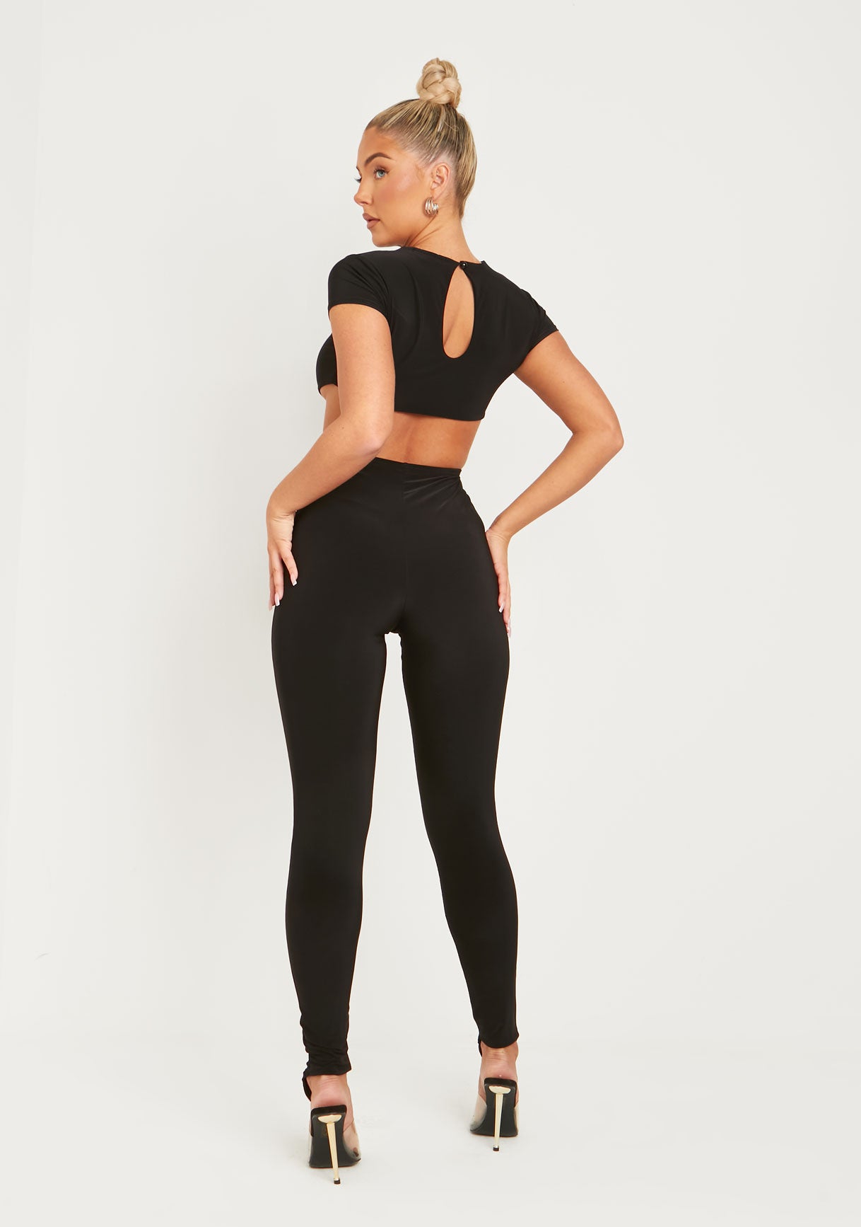 Kirsten Black Toe Hole Detail T-Shirt Double Layer Slinky Jumpsuit