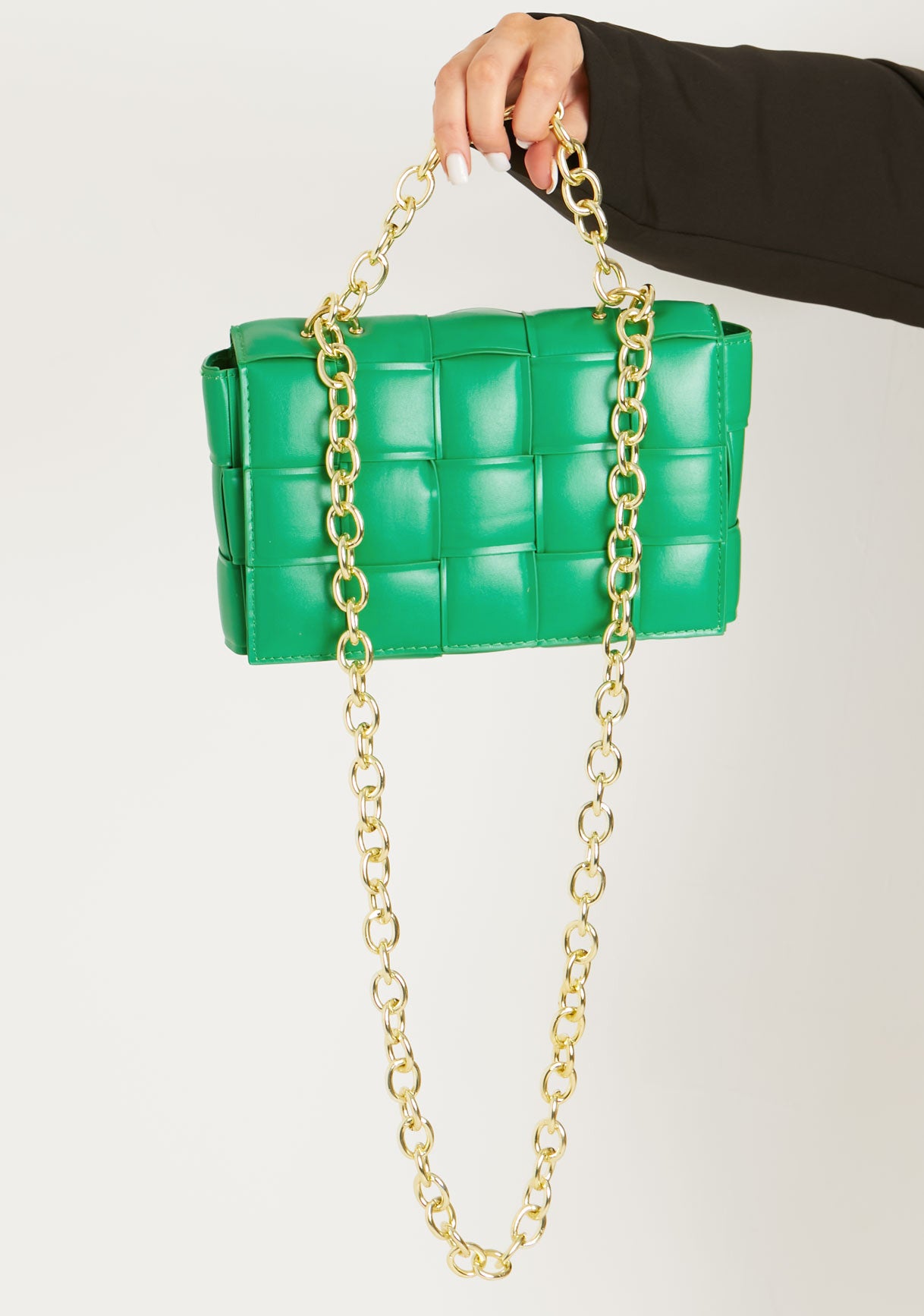 Mabel Green Woven Chain Detail Shoulder Bag