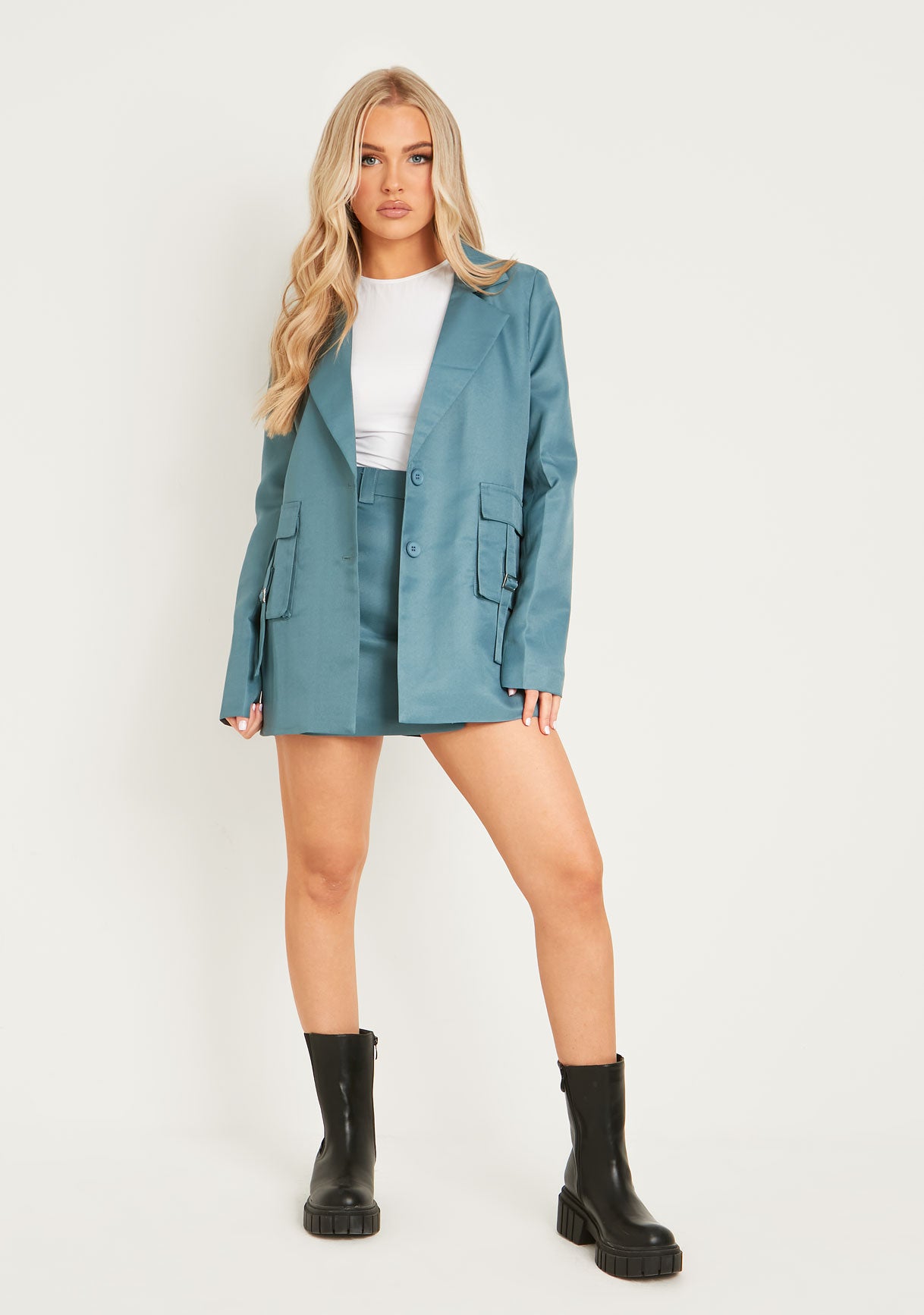 Demi Teal Cargo Pocket Blazer