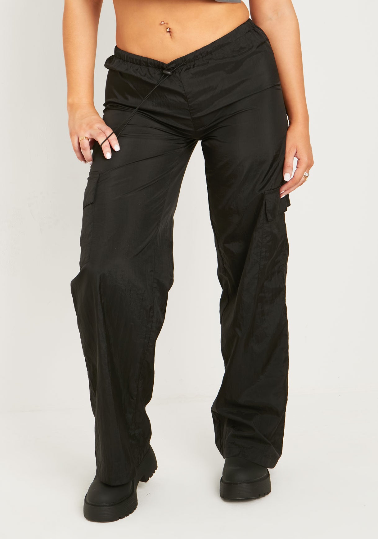 Grace Black Parachute Cargo Trousers