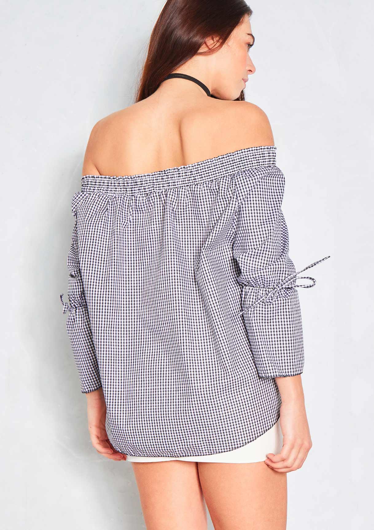 Kiah Black Gingham Bardot Top