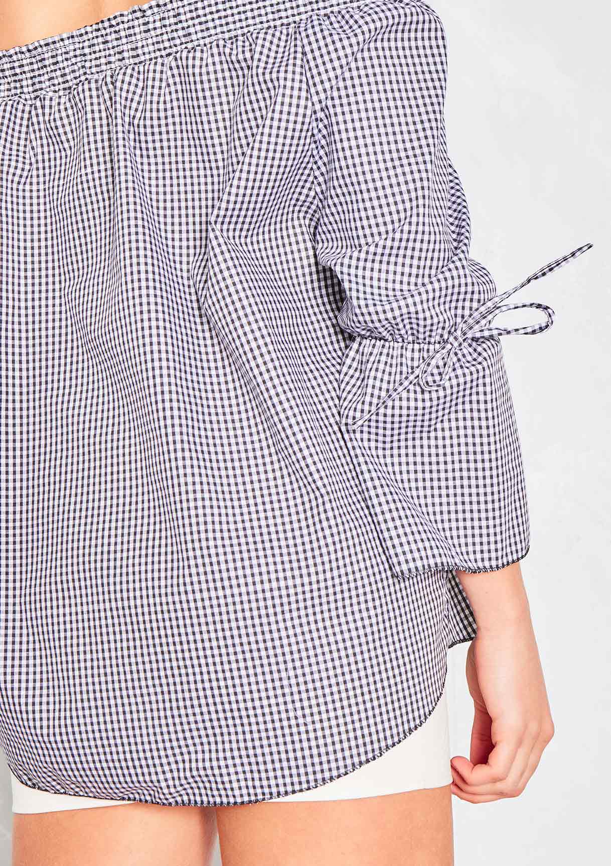 Kiah Black Gingham Bardot Top