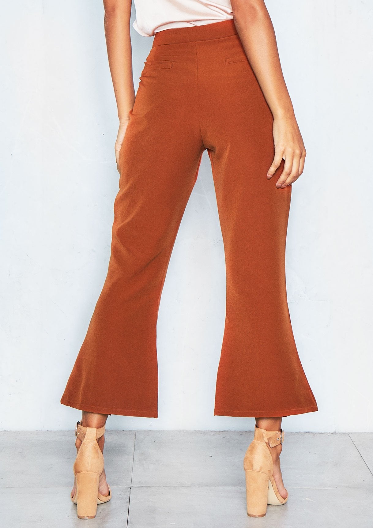 Lupita Rust Split Front Flare Trousers