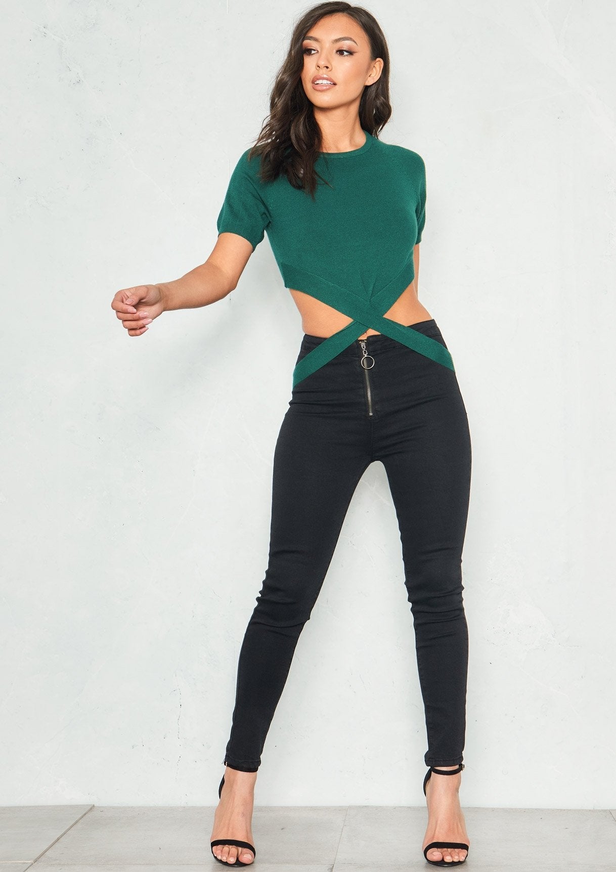 Clarice Emerald Green Soft Knit Wrap Crop Top