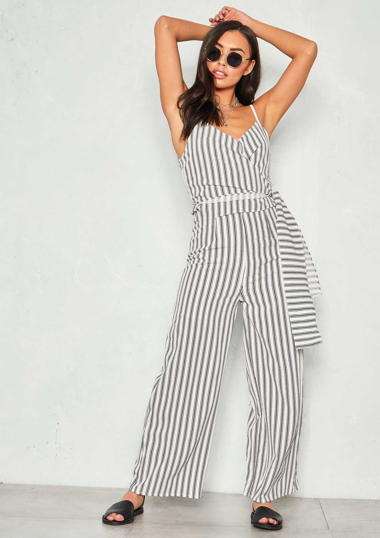 Anabelle White Stripe Tie Waist Jumpsuit