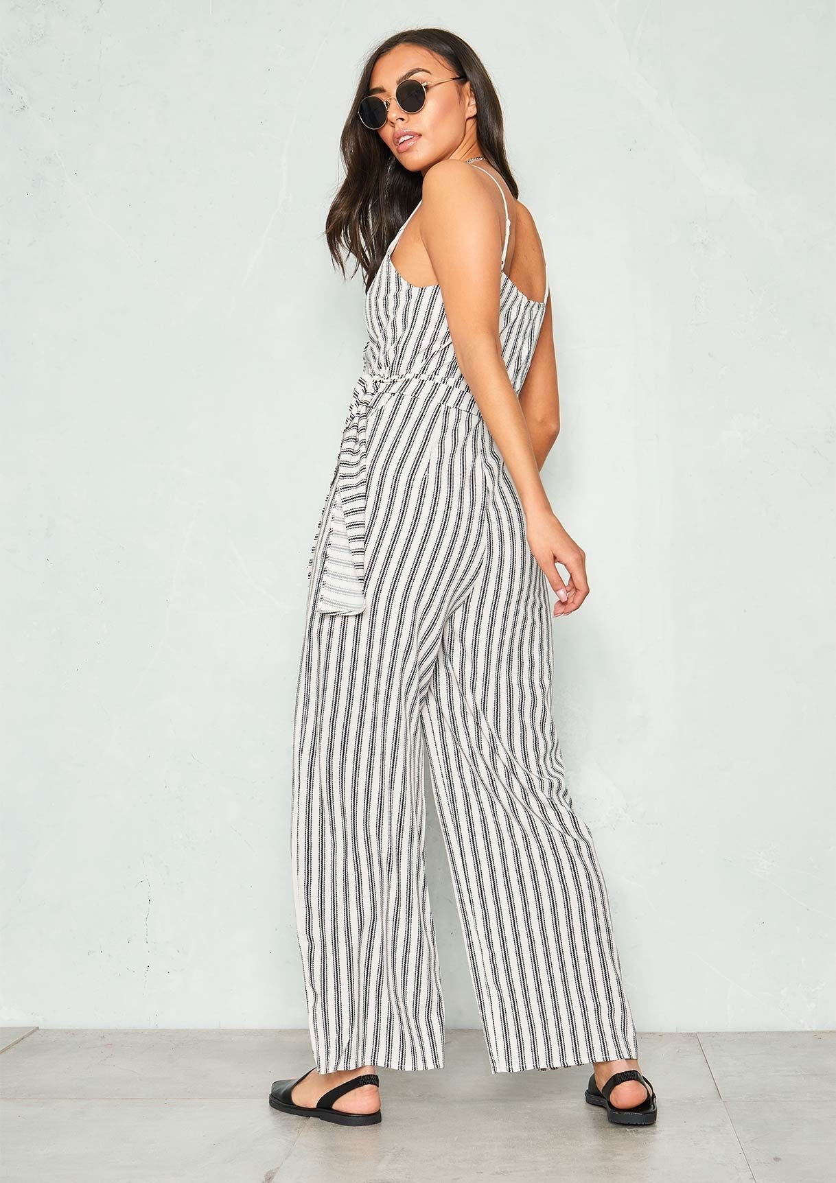 Anabelle White Stripe Tie Waist Jumpsuit