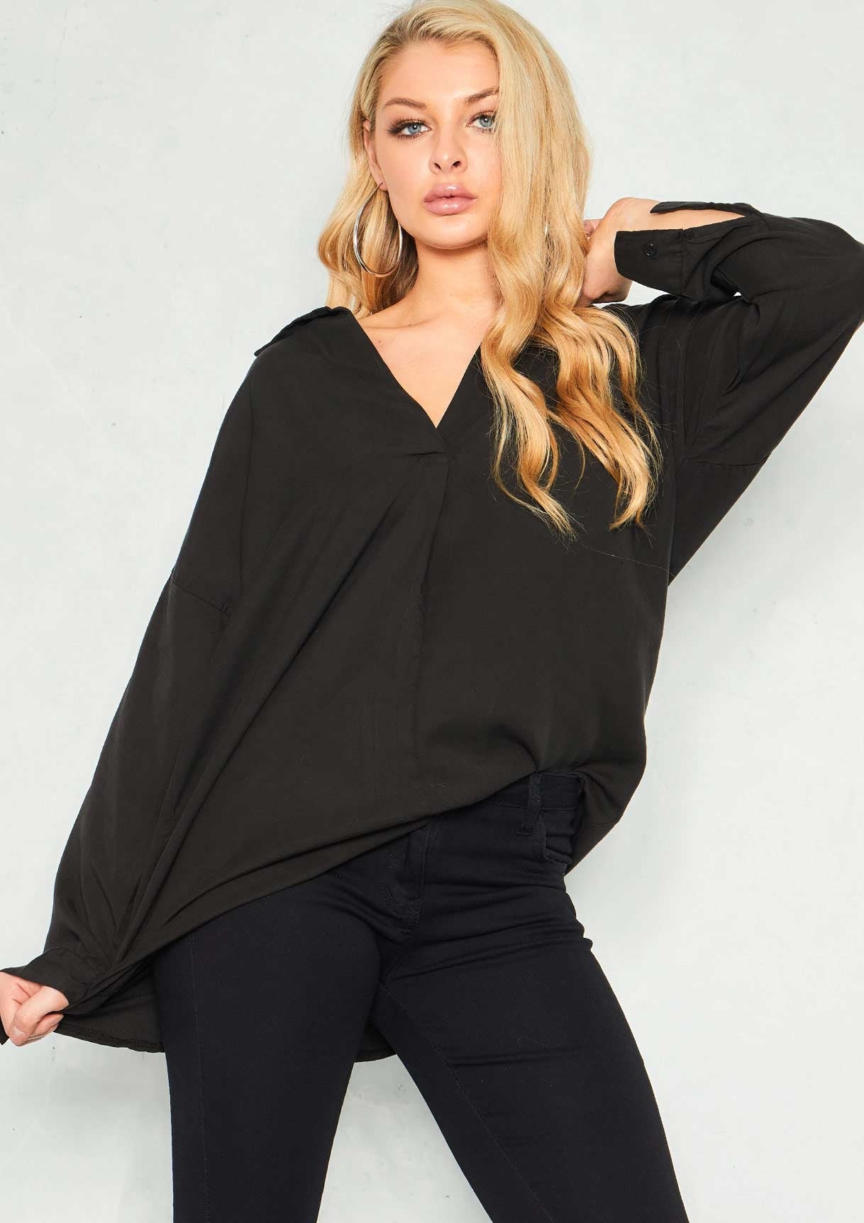 Andie Black Cotton Open Neck Shirt