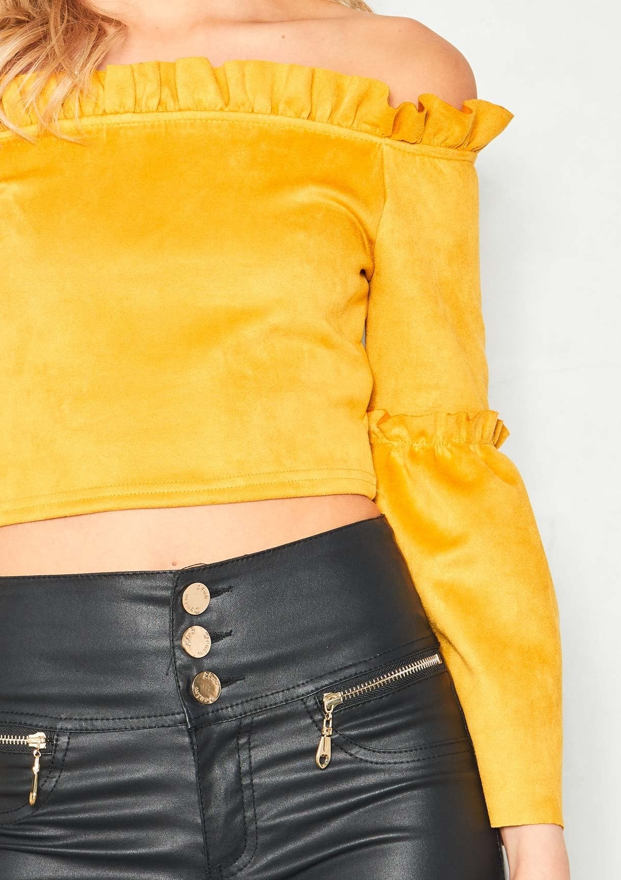 Jasmine Mustard Suede Frill Edge Crop Top