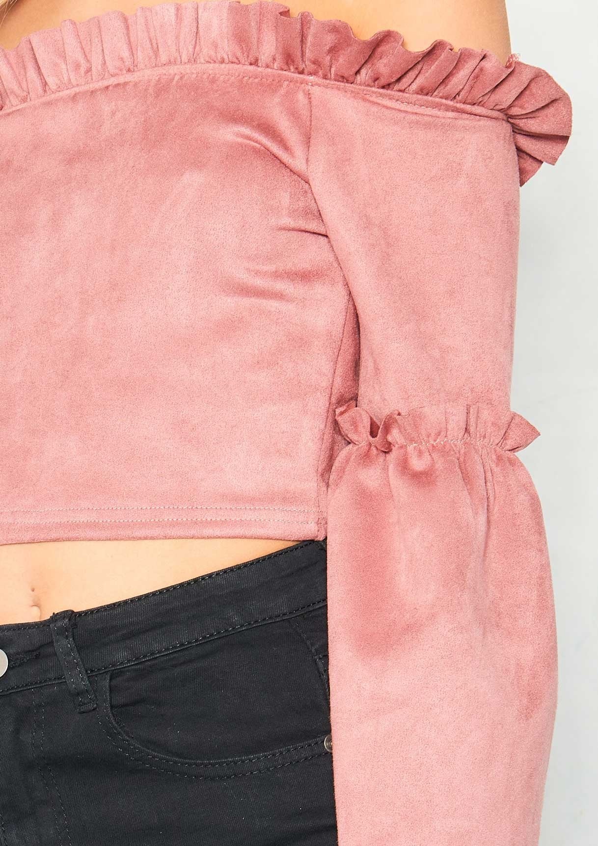 Jasmine Pink Suede Frill Edge Crop Top