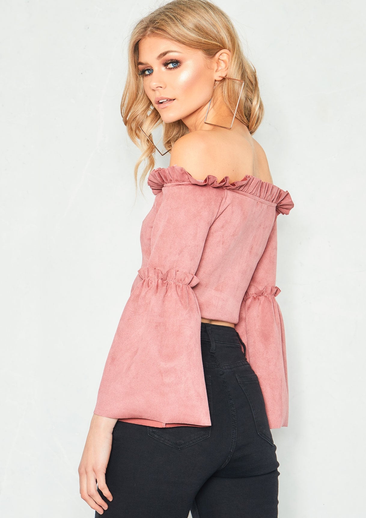 Jasmine Pink Suede Frill Edge Crop Top