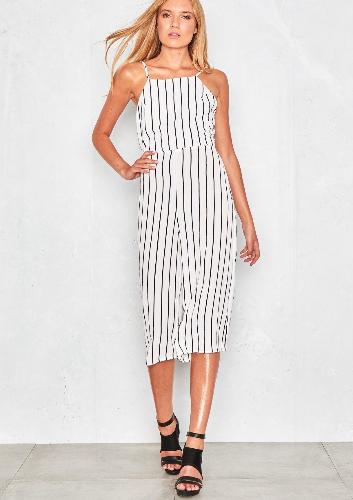 Kimana White Stripped Culotte Jumpsuit