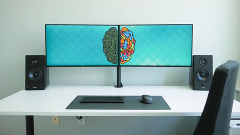 Image of a dual monitor setup against a white background