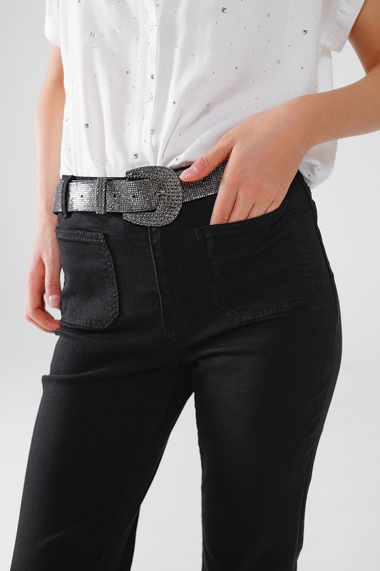 Black Skinny Flared Jeans With Front Pocket Detail