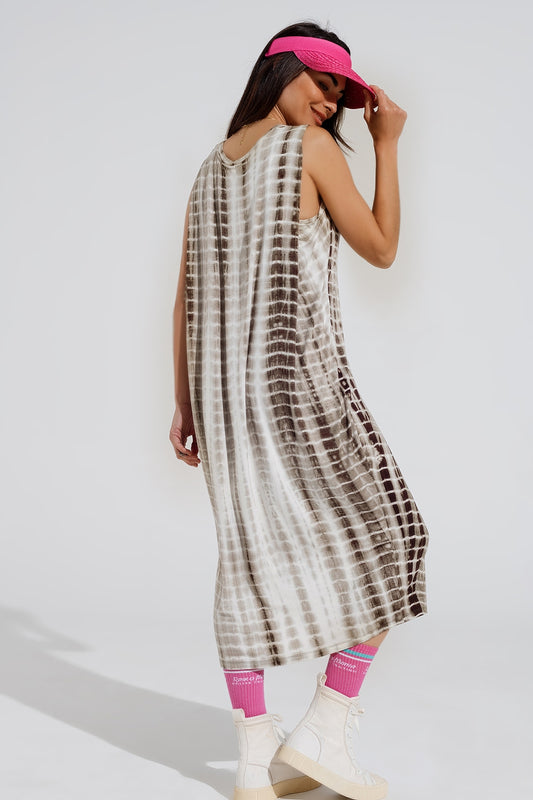 Relaxed maxi Tie dye Dress In Shades of khaki