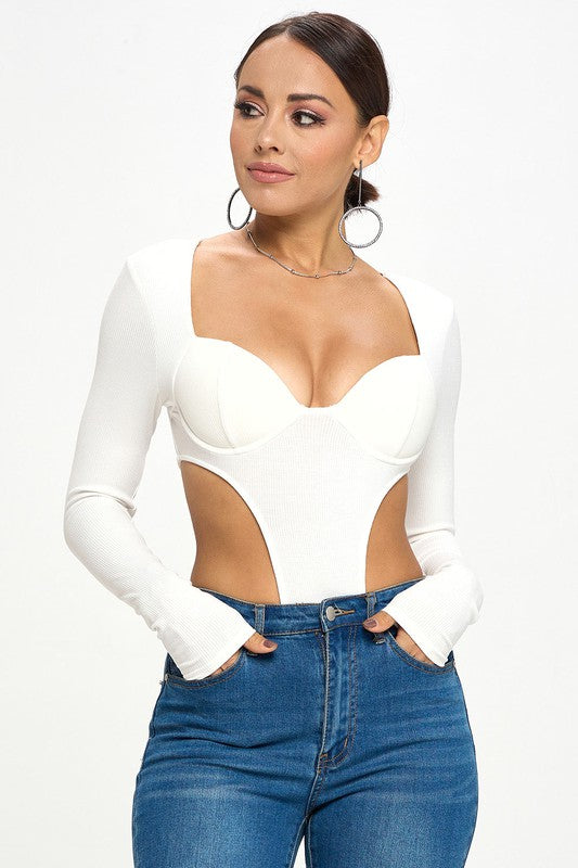 Cut Out Side Long Sleeve Knit Bodysuit - Szua Store