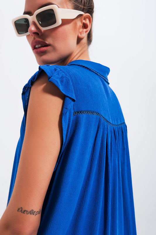 Blouse with frill sleeve in blue Szua Store