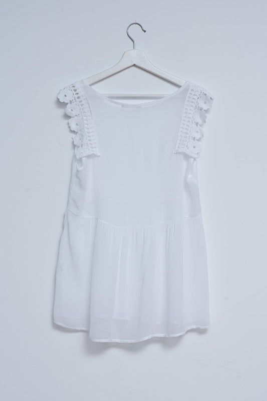 Broderie frill detail top in white Szua Store