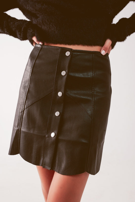 Button through mini skirt in black Szua Store