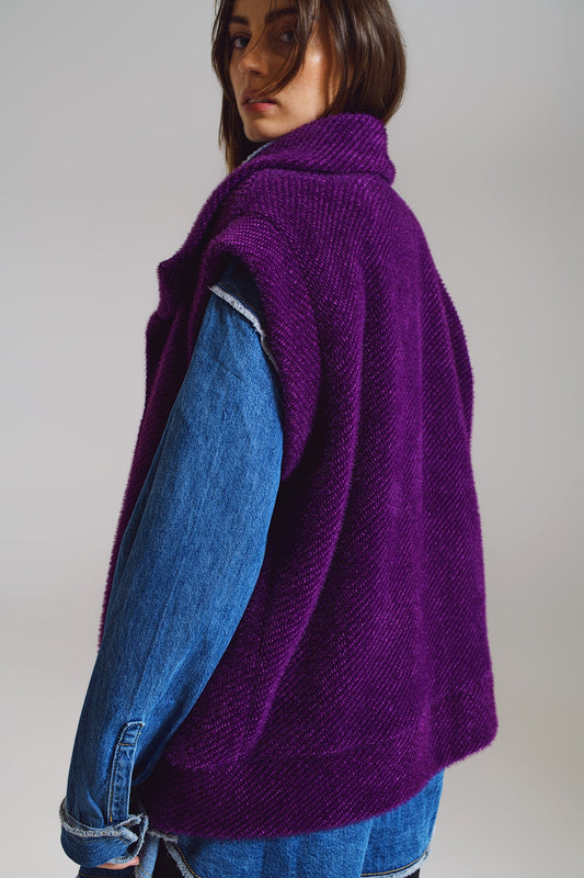 Chaleco abierto de espiga con cuello estilo chal en violeta