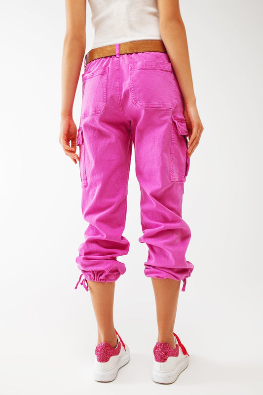 Cargo Pants with Tassel ends in Fuchsia - Szua Store