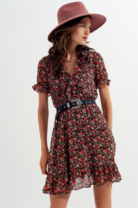 Chiffon dress with keyhole back in black floral Szua Store