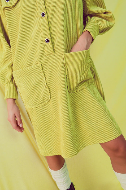 Cord mini shirt dress in lime Szua Store