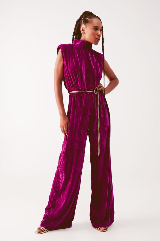 Cord waist belt jumpsuit in purple Szua Store