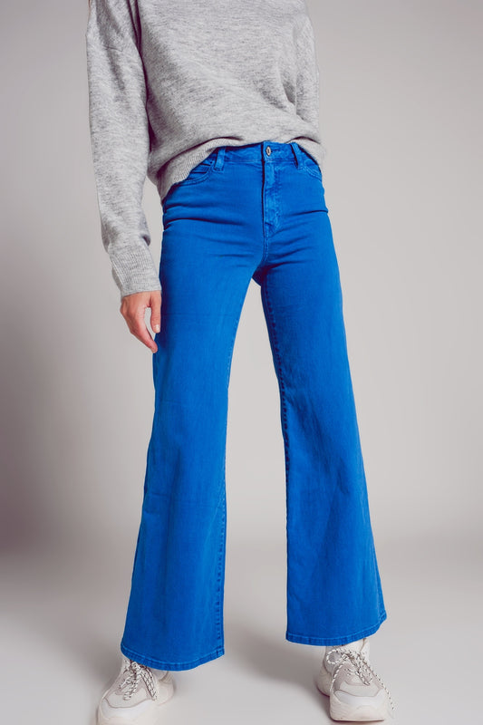 Cotton blend wide leg jeans in blue Szua Store