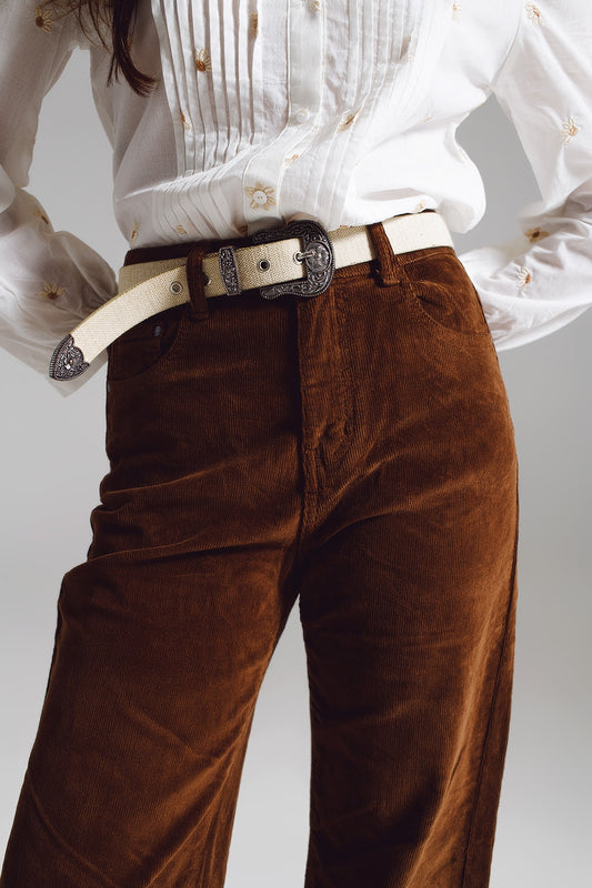 Cropped cord pants in brown