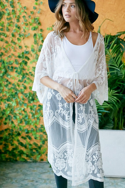 BOHO SHEER LACE KIMONO MAXI CARDIGAN Szua Store