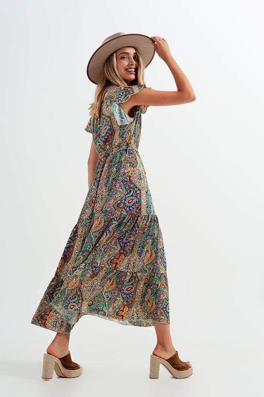 Dressed ruffle hem midaxi dress in paisley print in green Szua Store