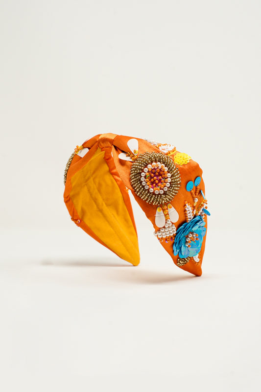 Embellished chunky headband in orange - Szua Store