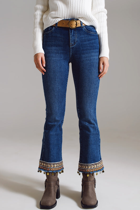 Q2 flare jeans with embellished hem