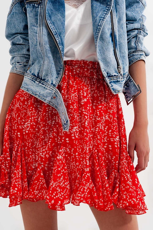 Floral flounce co-ord mini skirt in red Szua Store